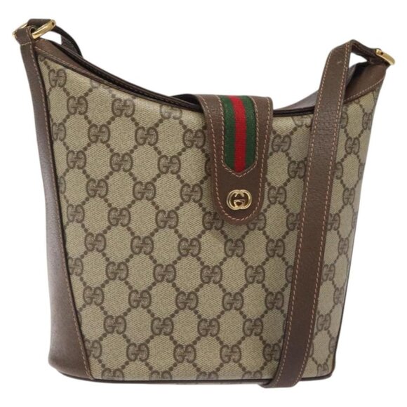 GUCCI GG Supreme Web Sherry Line Shoulder Bag PVC Beige 40 02 081 Auth BD2229 - Picture 1 of 16